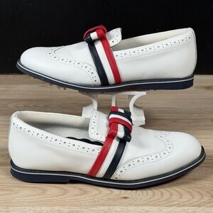 G/FORE Cruiser Golf Shoes Womens Size 9 White Blue Leather Brogue Ribbon Loafers